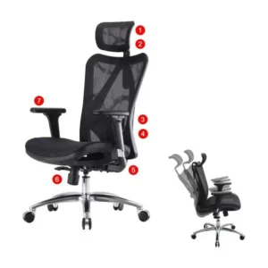 SIHOO chaise de bureau ergonomique charge max. 150kg ~ housse noire, piétement noir (Lot de 4)