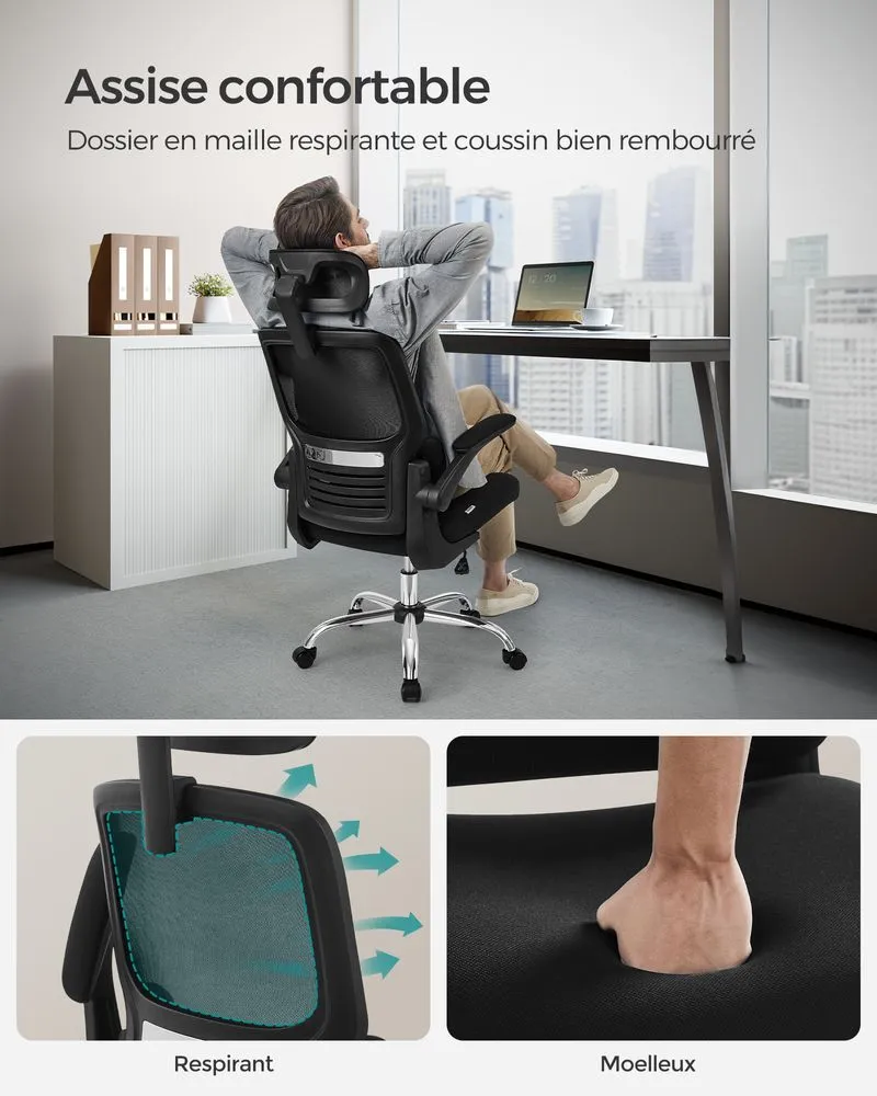 SONGMICS Chaise de bureau ergonomique avec soutien lombaire compatible avec la plupart des bureaux