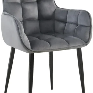 Support réglable pour Chaise design rembourrée en velours gris ténébreux design enveloppant pieds métal noir 10_0007488
