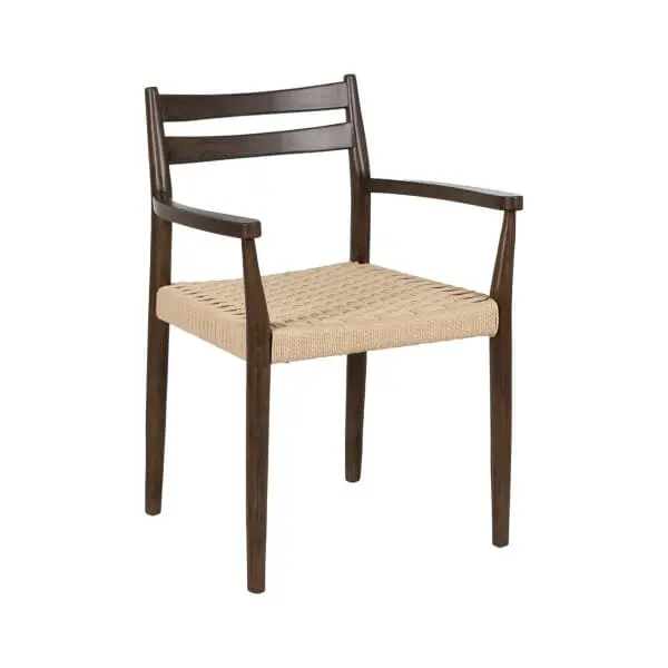 Support réglable pour Chaise Scandinave à Accoudoirs en Bois Brun et Fibre Tressée