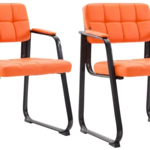 Support réglable pour Lot de 2 chaises de bureau visiteur avec accoudoirs siège en VINYLE orange et cadre en métal noir 10...