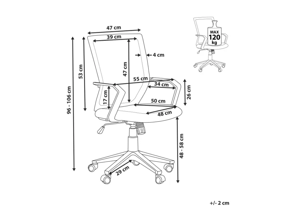 Système de suspension Chaise de bureau noire réglable en hauteur RELIEF