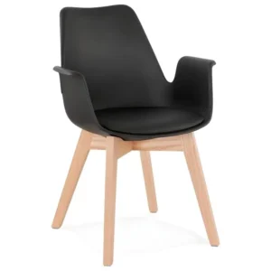 Système de suspension Chaise Design avec Accoudoirs "Baum" 82cm Noir & Naturel