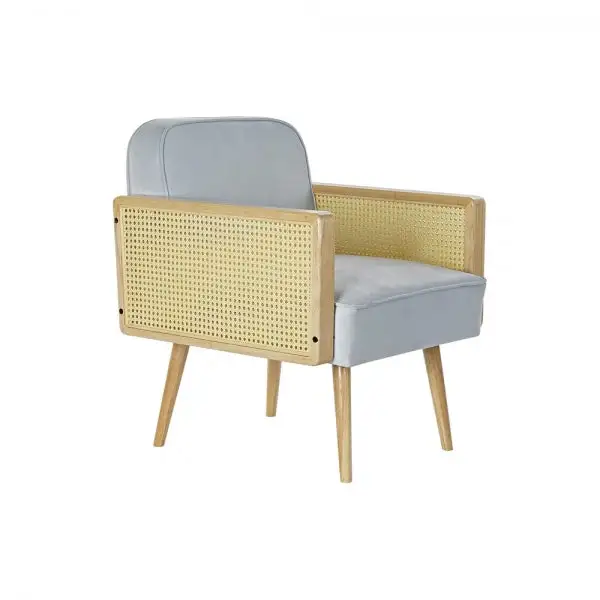 Système de suspension Fauteuil à Accoudoirs Cannage Vieux Bleu Ciel et Bois