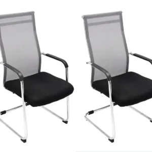 Système de suspension Lot de 2 fauteuils de bureau chaises visiteur avec accoudoirs en maille gris et métal chromé 10_0001890