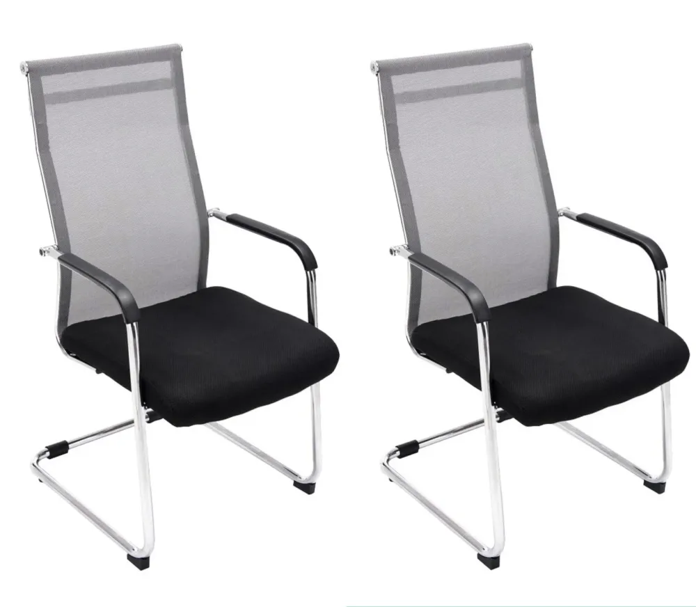 Système de suspension Lot de 2 fauteuils de bureau chaises visiteur avec accoudoirs en maille gris et métal chromé 10_0001890