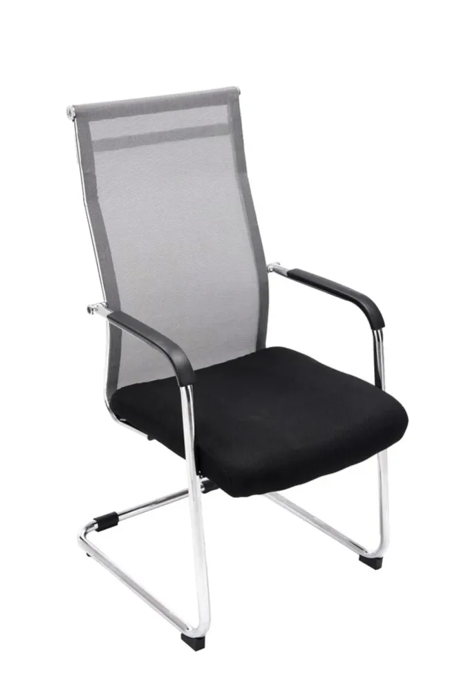 Système de suspension Lot de 2 fauteuils de bureau chaises visiteur avec accoudoirs en maille gris et métal chromé 10_0001890