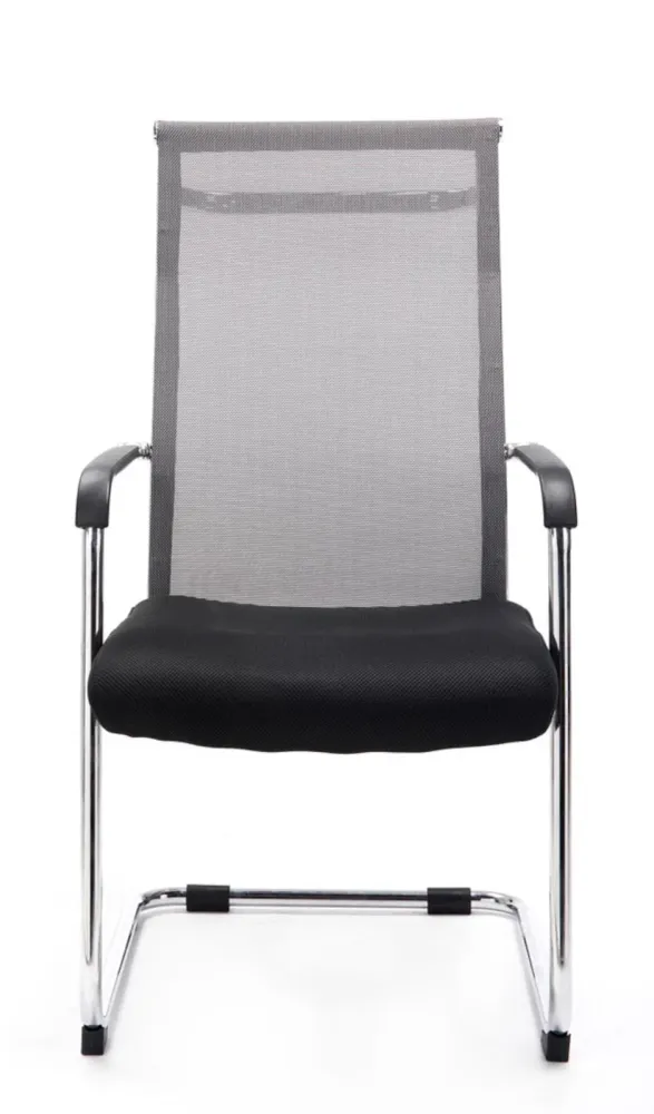 Système de suspension Lot de 2 fauteuils de bureau chaises visiteur avec accoudoirs en maille gris et métal chromé 10_0001890