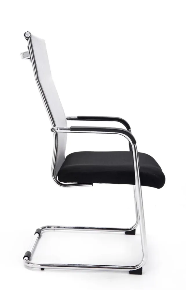 Système de suspension Lot de 2 fauteuils de bureau chaises visiteur avec accoudoirs en maille gris et métal chromé 10_0001890