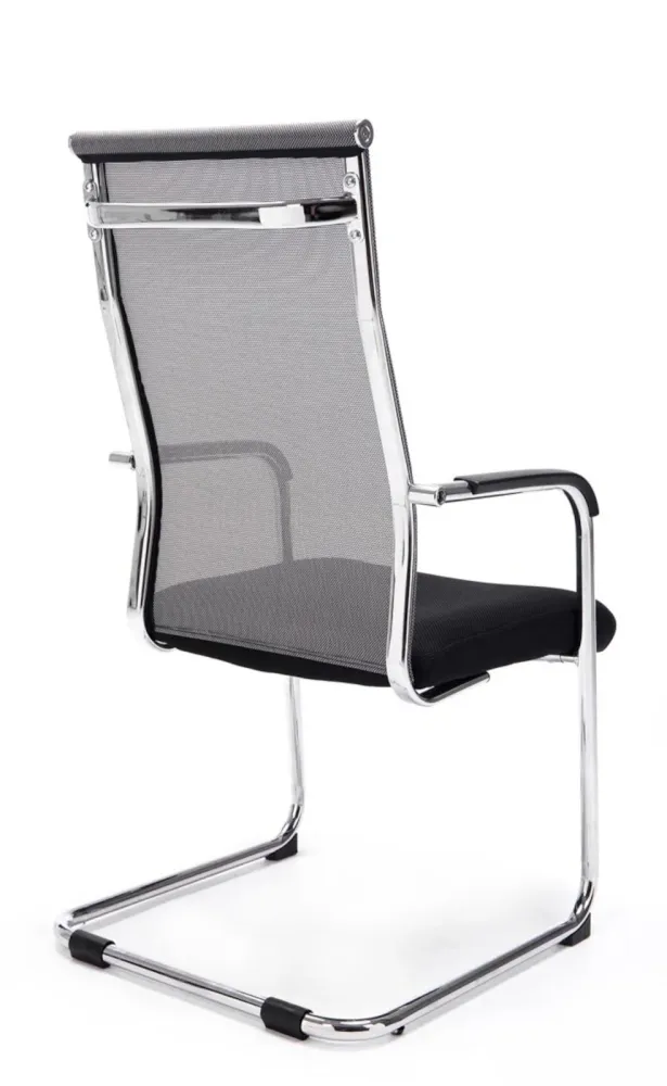 Système de suspension Lot de 2 fauteuils de bureau chaises visiteur avec accoudoirs en maille gris et métal chromé 10_0001890