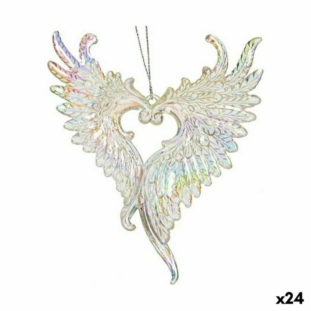 Décorations de noël ailes d'ange nacre noire plastique paillettes 12 x 13 x 2,5 cm (24 unités)