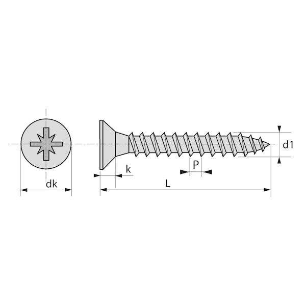 Vis pour panneaux agglomérés tête fraisée Pozidriv® Zingué - Coque de 200 pièces - 4 x 20 mm - BIVI