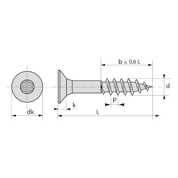 Vis pour panneaux agglomérés tête fraisée Torx® filetage limité Inox A2 - 6 x 90 mm - BIVI