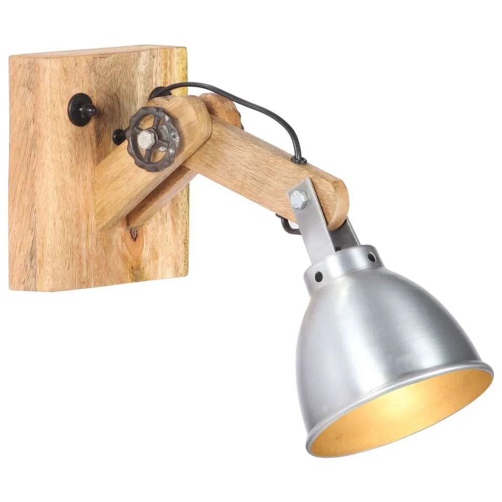 Désagrafeuse ergonomique Lampe murale E27 Argenté Bois de manguier massif et fer