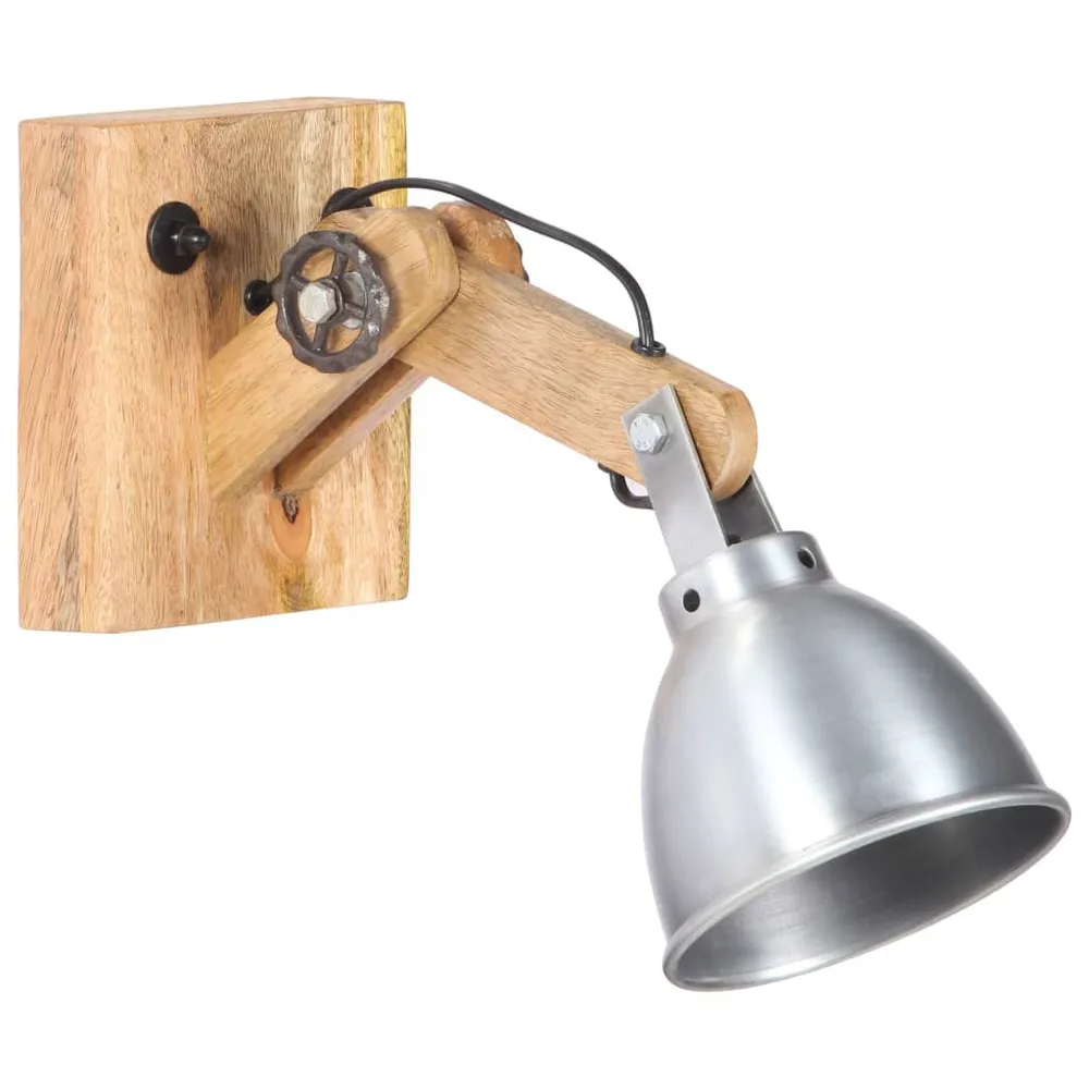 Désagrafeuse ergonomique Lampe murale E27 Argenté Bois de manguier massif et fer