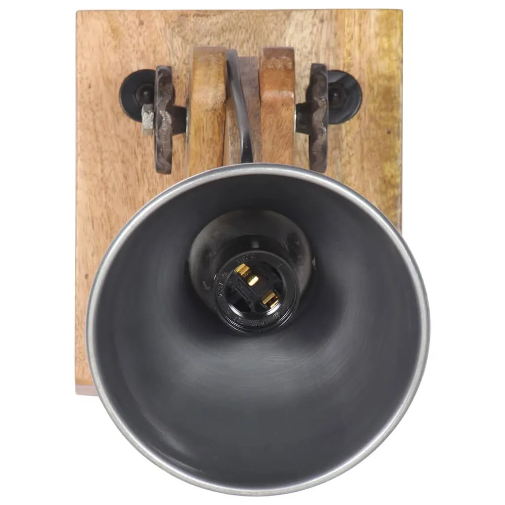 Désagrafeuse ergonomique Lampe murale E27 Argenté Bois de manguier massif et fer