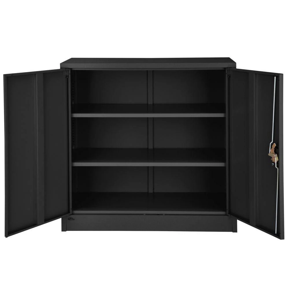 Armoire de bureau verrouillable dotée de 2 étagères. meuble 3 niveaux noir 08_0000380