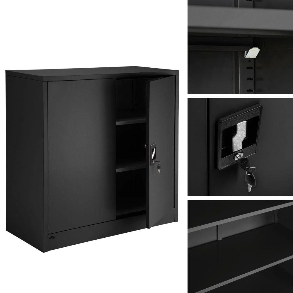 Armoire de bureau verrouillable dotée de 2 étagères. meuble 3 niveaux noir 08_0000380