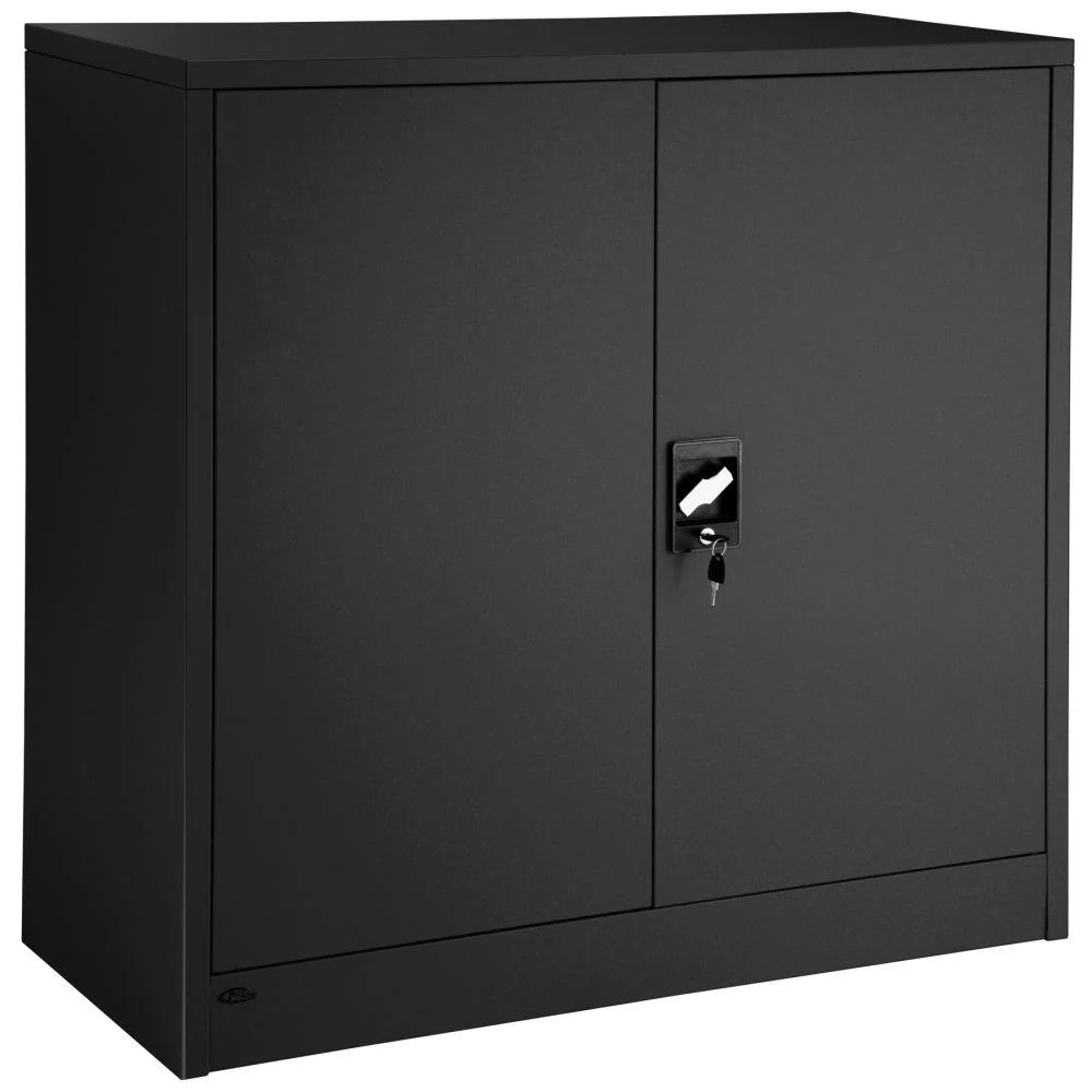 Armoire de bureau verrouillable dotée de 2 étagères. meuble 3 niveaux noir 08_0000380