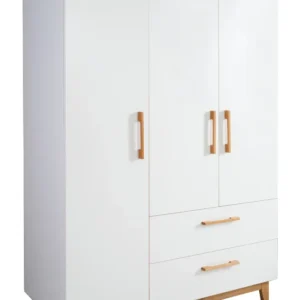 Armoire 'Finn', 3 portes, 2 tiroirs, blanc, technologie à fermeture progressive, armoire à portes battantes