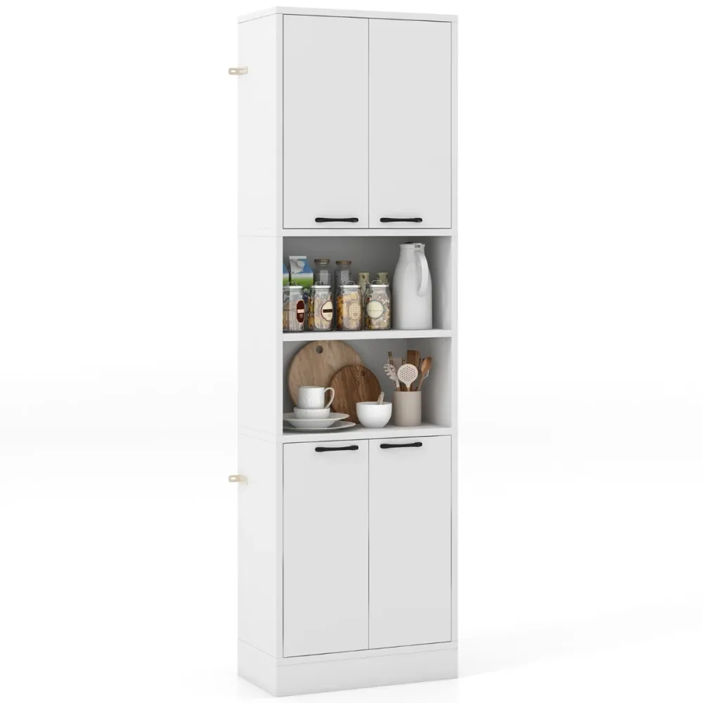 Armoire de rangement 56 x 30 x 190 cm avec 2 portes et étagères ouvertes finition mate et équilibré en bois blanc 20_0010235