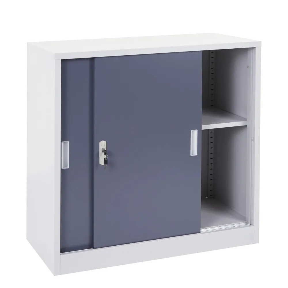 Armoire de rangement bureau en acier, avec portes coulissantes 90x90x45cm anthracite 04_0001475