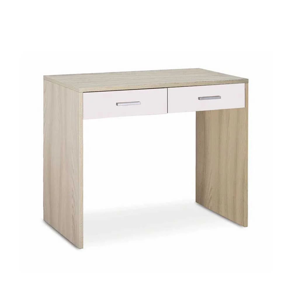Bureau de bureau ou chambre de 90 cm avec 2 tiroirs finition Structure Orme Manifeste / Finition Frontale Blanc Flammé par...