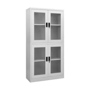 Armoire de bureau Gris net 90x40x180 Acier et verre trempé 2