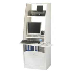 Armoire Informatique Galbée Largeur 60 cm - Coloris: Blanc Couleur Noyer
