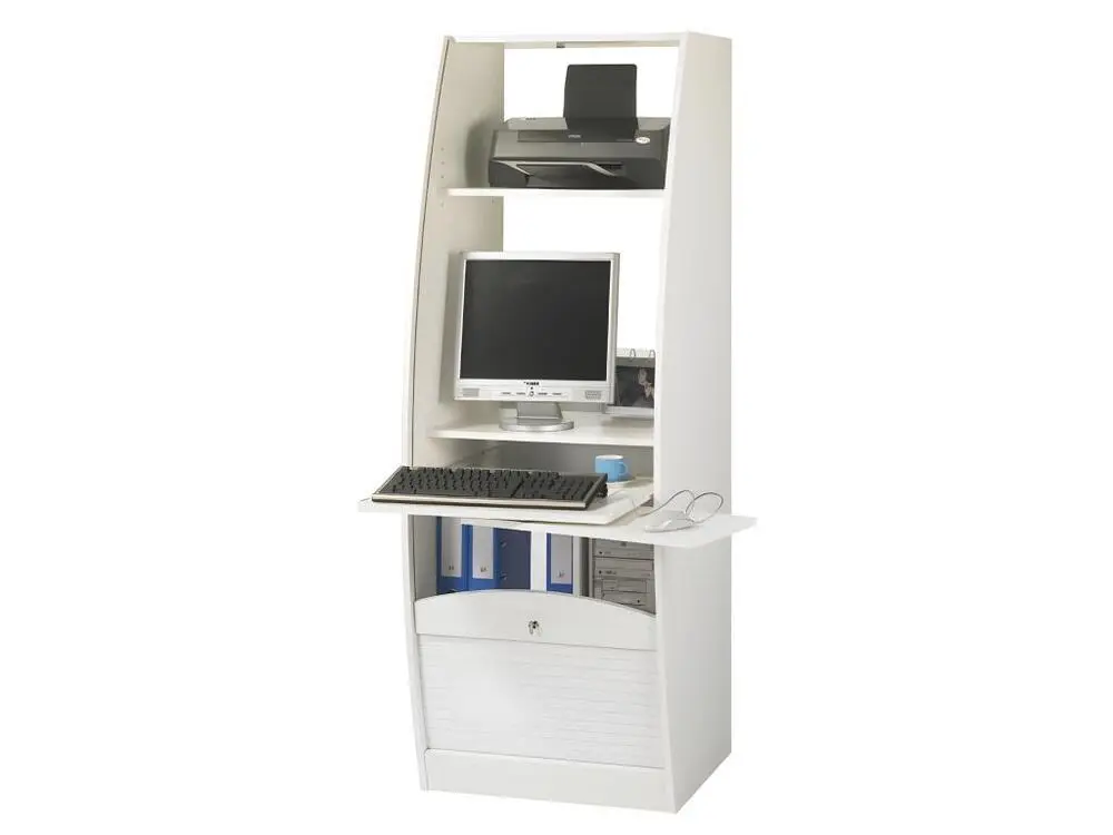 Armoire Informatique Galbée Largeur 60 cm - Coloris: Blanc Couleur Noyer