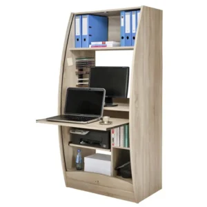 Bureau avec rangement Armoire Informatique Galbée 80 cm Chêne