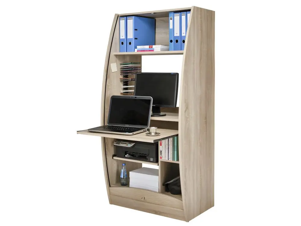 Bureau avec rangement Armoire Informatique Galbée 80 cm Chêne
