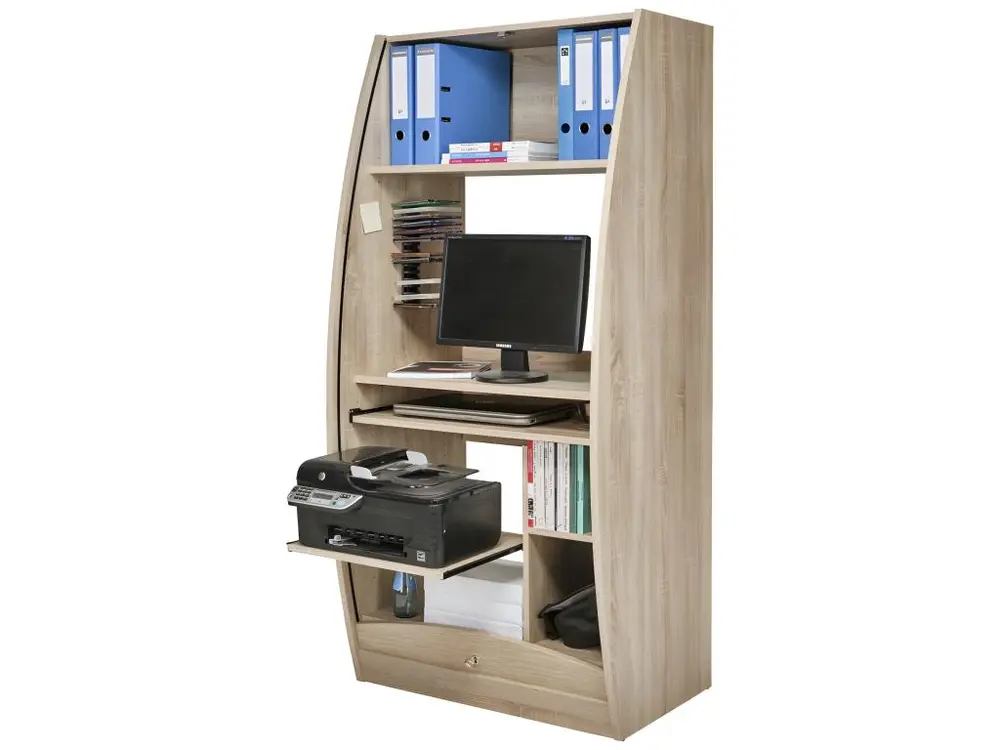 Bureau avec rangement Armoire Informatique Galbée 80 cm Chêne