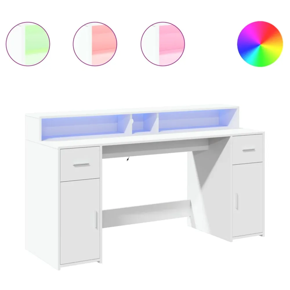 Bureau avec rangement Bureau table poste de travail meuble d'ordinateur informatique étude avec lumières LED 160 x 55 x 91...