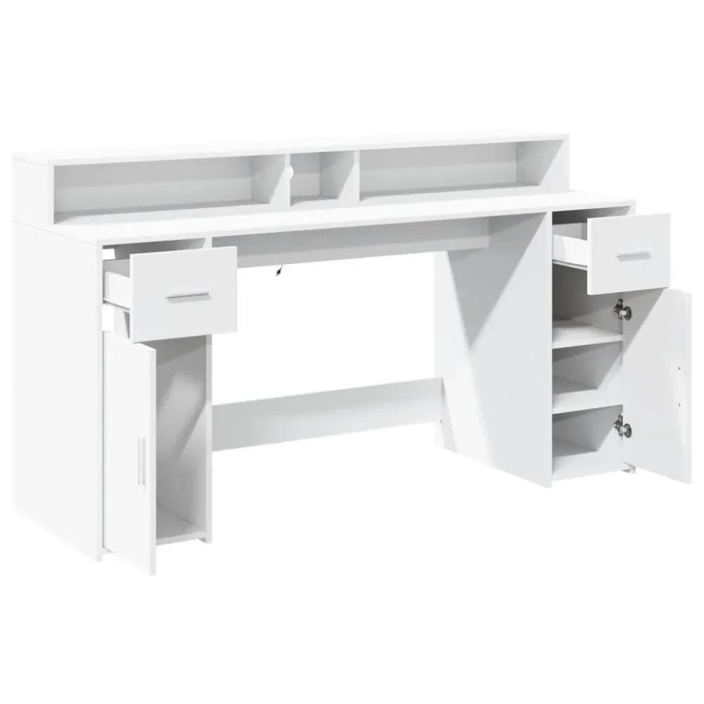 Bureau avec rangement Bureau table poste de travail meuble d'ordinateur informatique étude avec lumières LED 160 x 55 x 91...