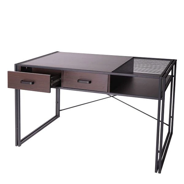 Bureau à caisson Bureau Mendler HWC-H91 bureau d'ordinateur de bureau industriel 76x120x70cm brun obscur 74456+74...