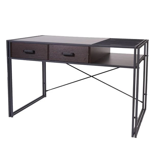 Bureau à caisson Bureau Mendler HWC-H91 bureau d'ordinateur de bureau industriel 76x120x70cm brun obscur 74456+74...