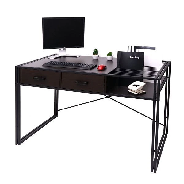Bureau à caisson Bureau Mendler HWC-H91 bureau d'ordinateur de bureau industriel 76x120x70cm brun obscur 74456+74...