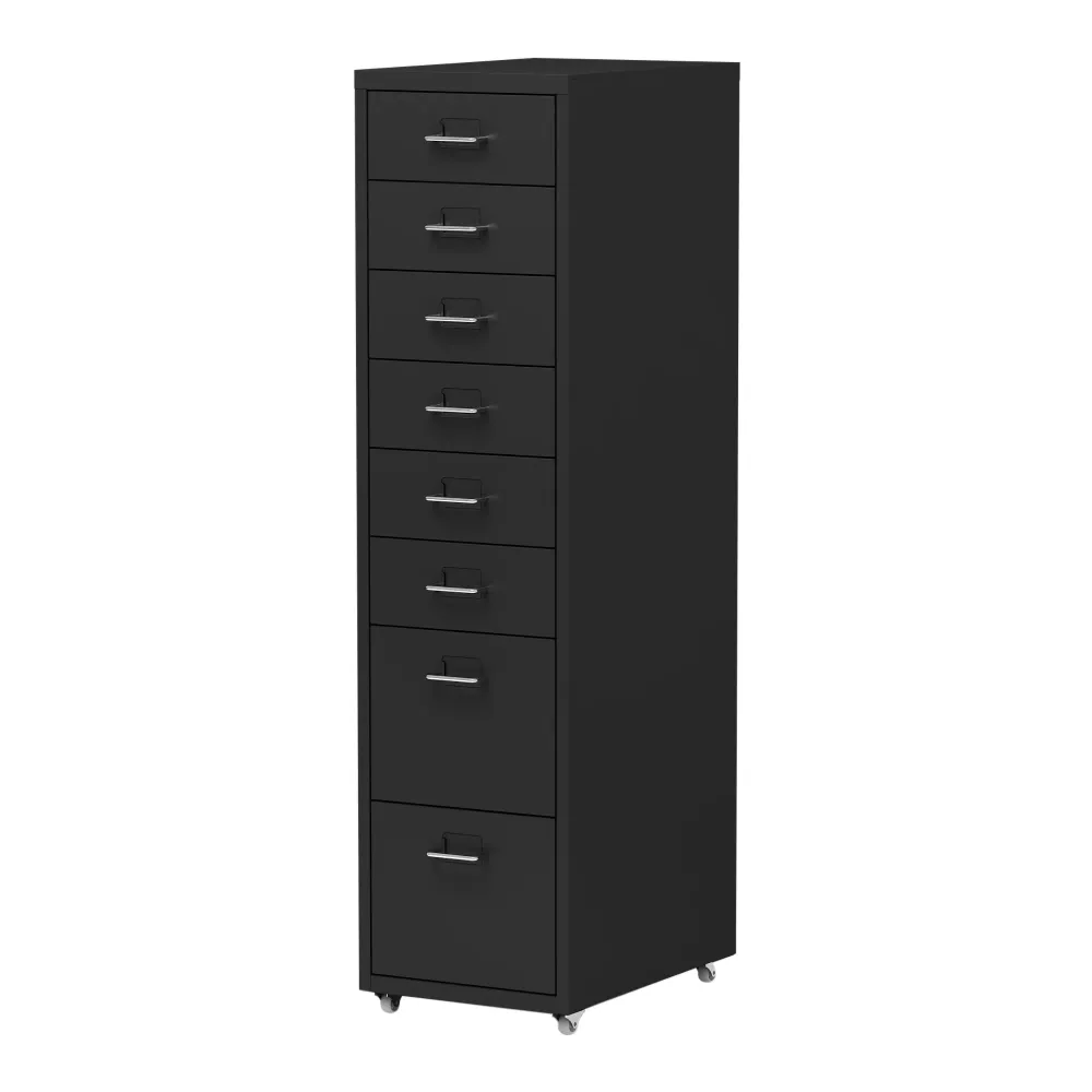 Bureau à caisson Caisson de bureau armoire meuble de rangement à roulettes avec 8 tiroirs 109 x 28 x 41 cm noir 03_0009114
