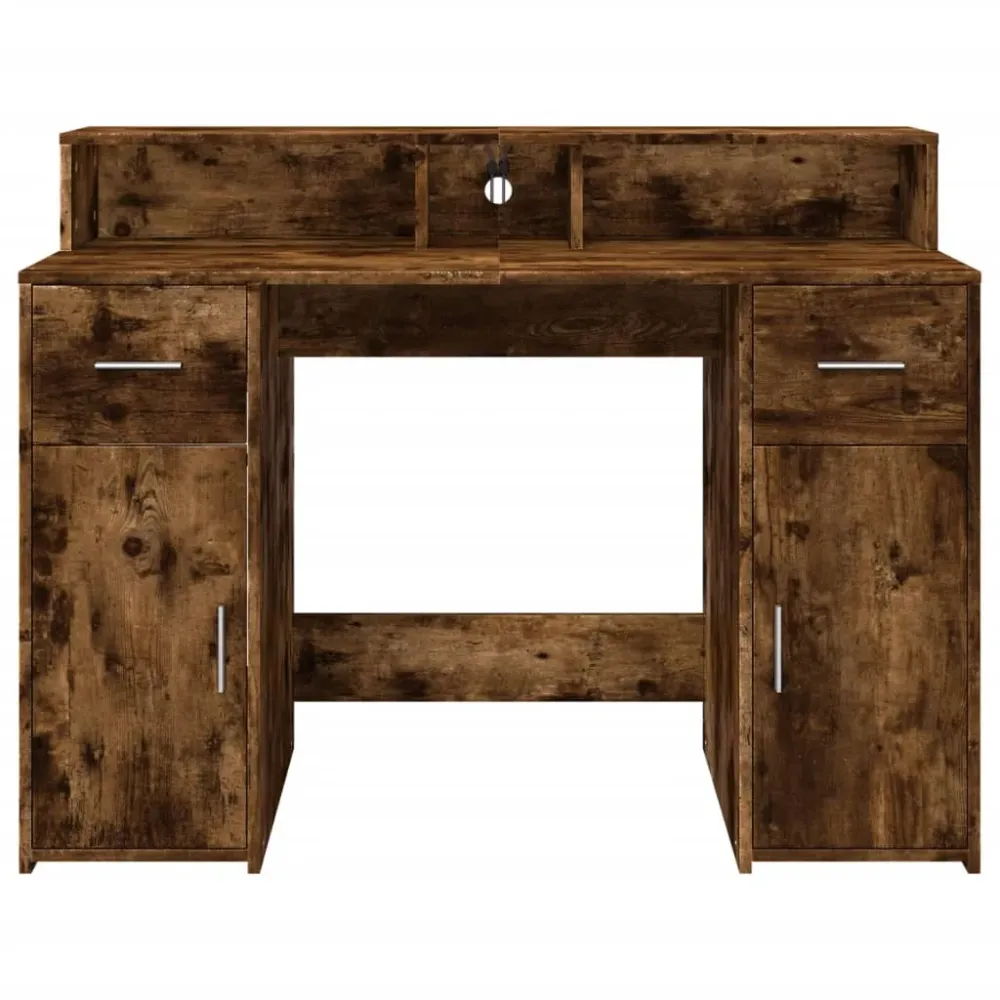 Bureau compact Bureau table poste de travail meuble d'ordinateur informatique étude et lumières LED chêne fumé 120 x 55 x...