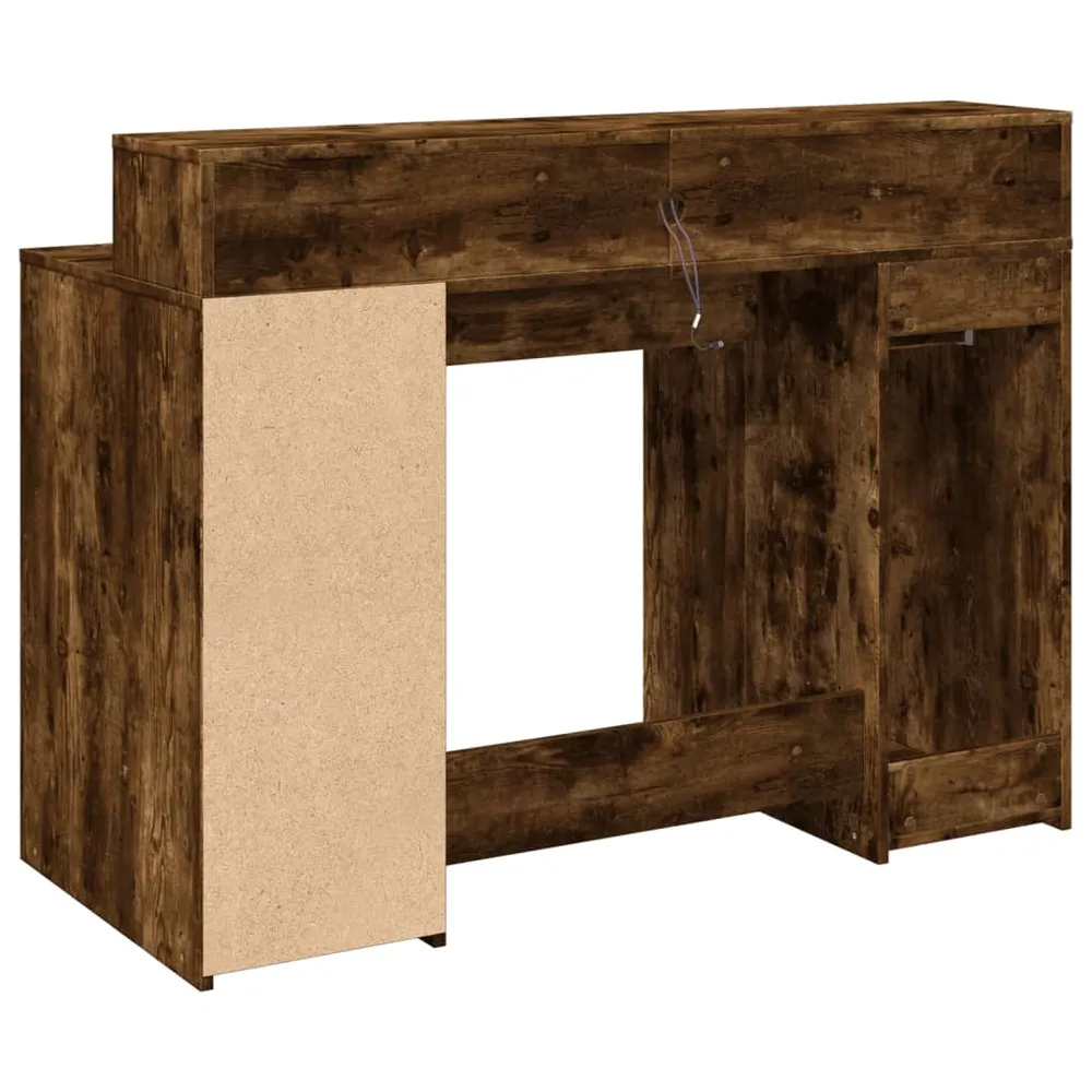 Bureau compact Bureau table poste de travail meuble d'ordinateur informatique étude et lumières LED chêne fumé 120 x 55 x...
