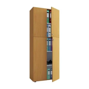 Bureau compact Lona Armoire de bureau, 4 portes, imitation hêtre.