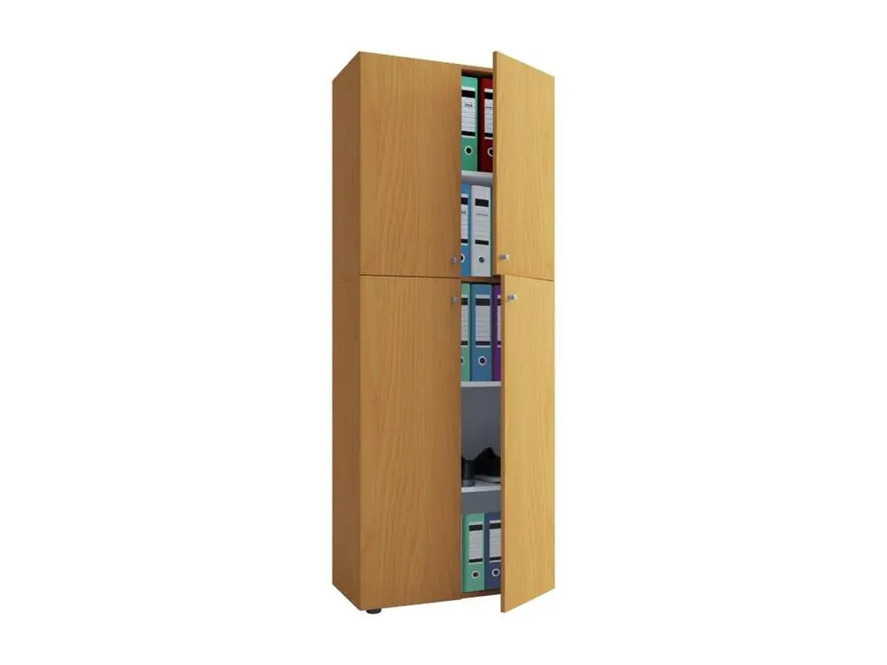 Bureau compact Lona Armoire de bureau, 4 portes, imitation hêtre.