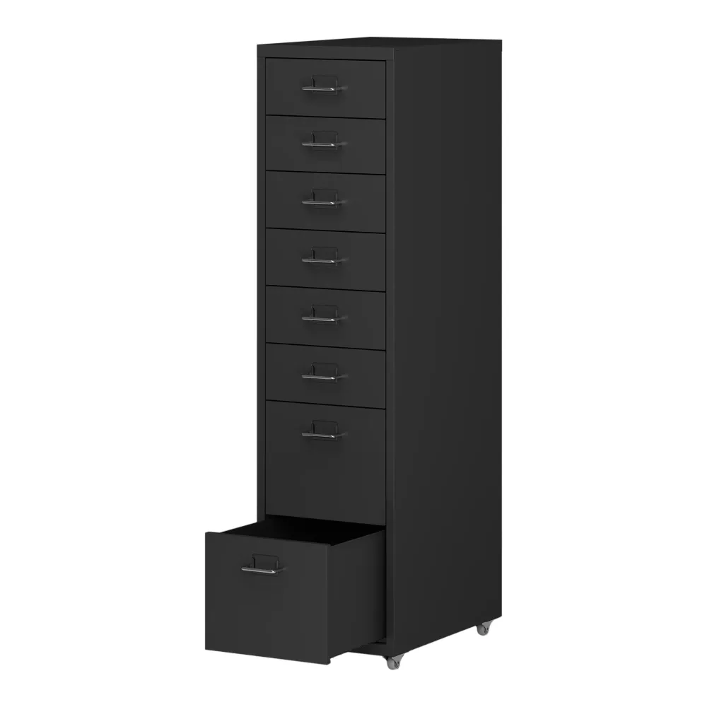 Bureau d'angle Caisson de bureau armoire meuble de rangement à roulettes avec 8 tiroirs 109 x 28 x 41 cm noir 03_0009114
