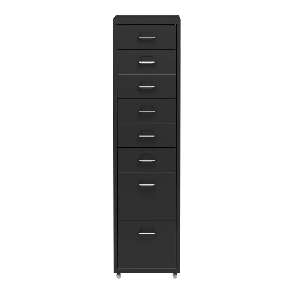 Bureau d'angle Caisson de bureau armoire meuble de rangement à roulettes avec 8 tiroirs 109 x 28 x 41 cm noir 03_0009114