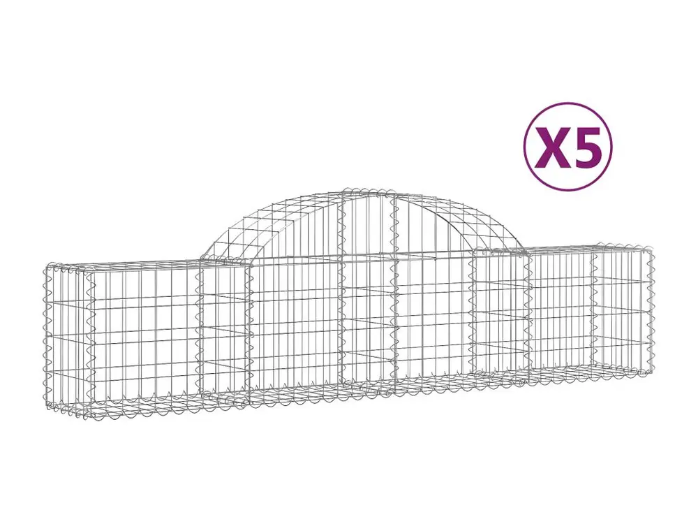 Bureau d'angle Paniers à gabions arqués 5 pièces 200x30x40/60 cm Fer galvanisé