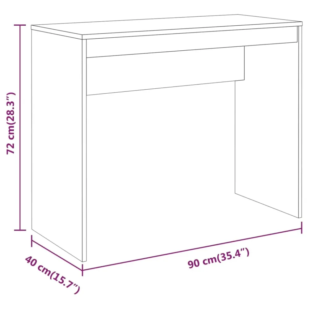 Bureau exécutif Bureau table poste de travail meuble d'ordinateur informatique étude chêne fumé 90 x 40 x 72 cm bois d'ing...