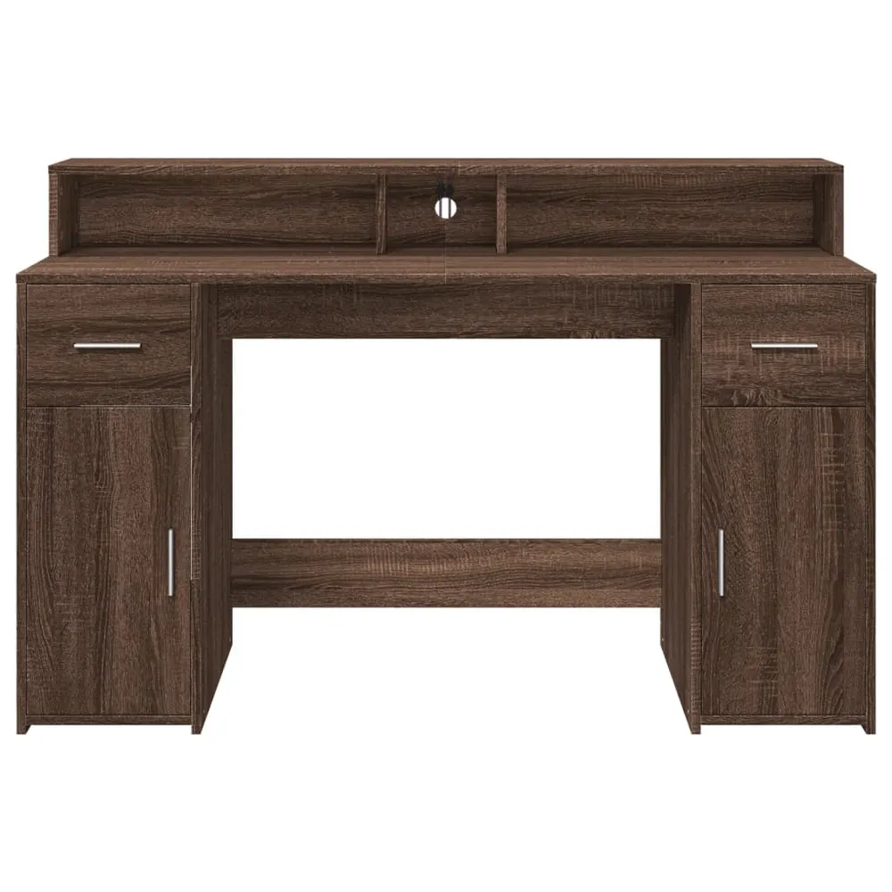 Bureau pour ordinateur Bureau table poste de travail meuble d'ordinateur informatique étude et lumières LED chêne bois d'i...