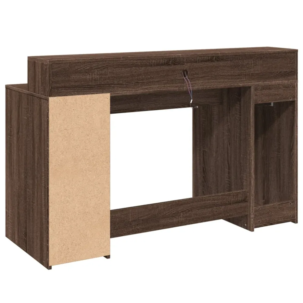 Bureau pour ordinateur Bureau table poste de travail meuble d'ordinateur informatique étude et lumières LED chêne bois d'i...