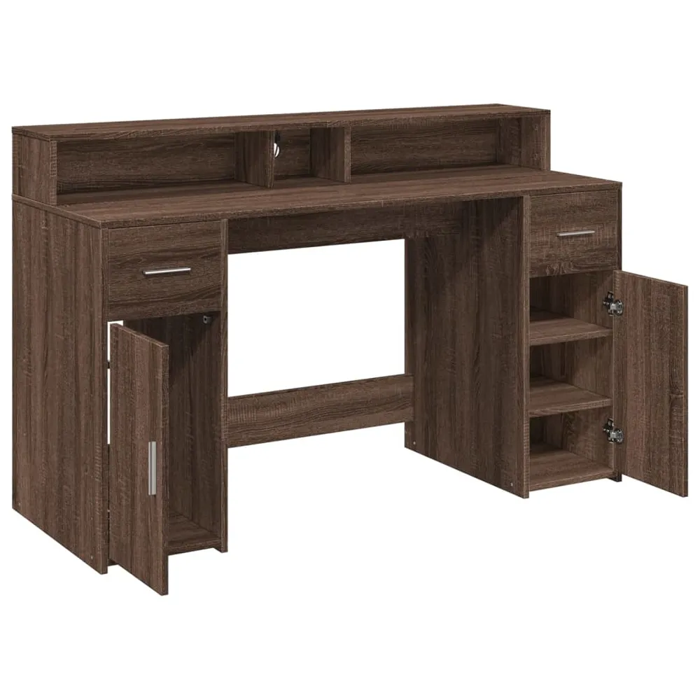 Bureau pour ordinateur Bureau table poste de travail meuble d'ordinateur informatique étude et lumières LED chêne bois d'i...